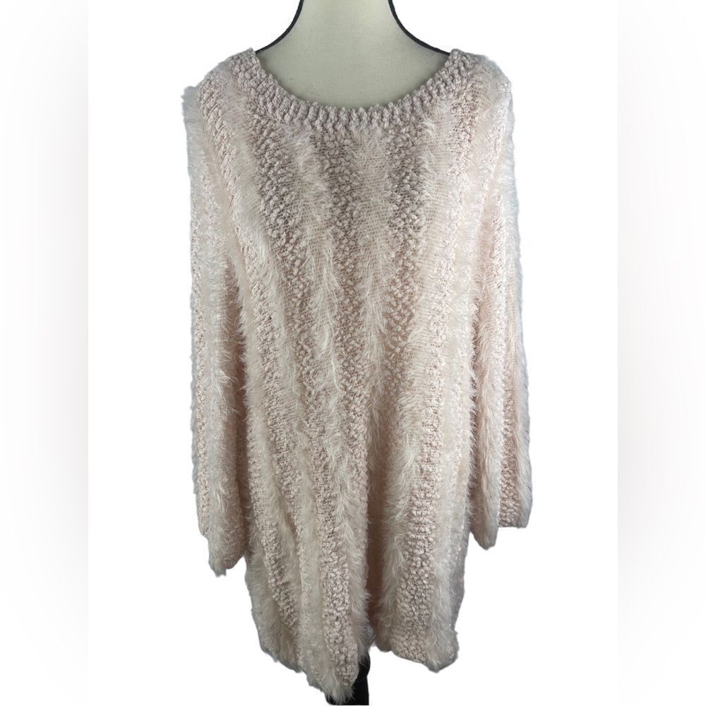Lauren Michelle Women’s Pink Fuzzy Striped Eyelash Pullover Sweater Top Size: 1X